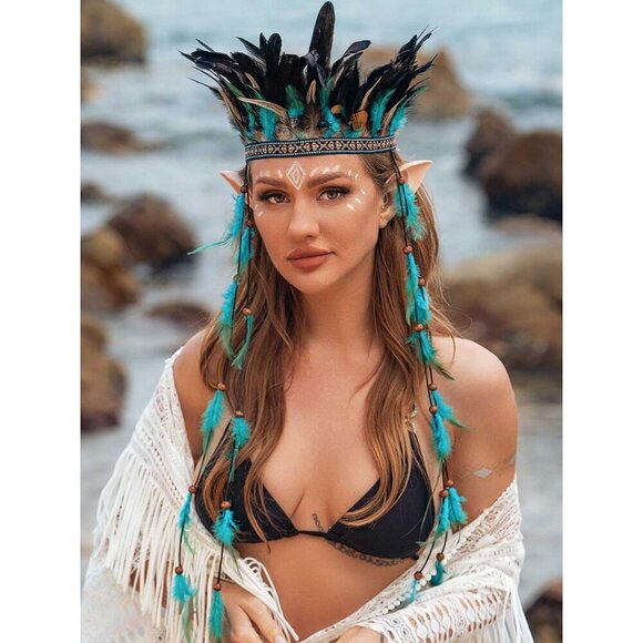 Feather Headband Boho Native American Gypsy Festival Costume Accessory main image 4